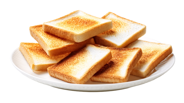 Plate of toasted bread slices on transparent background