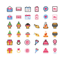 Traditions Thai Wedding Ceremony icon set.