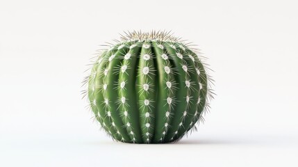 Fototapeta premium Green cactus with prominent thorns isolated on a white background showcasing desert plant features and unique texture and form
