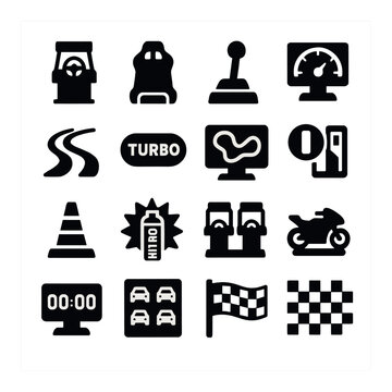 Racing and automotive linear icon collection. motorsport, speed, and car set