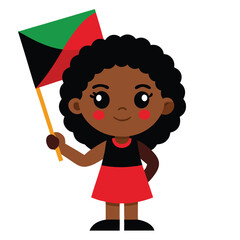 Cute Black Girl Character Waving a Juneteenth Flag Vector Illustration