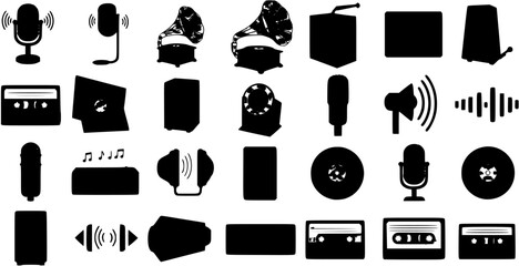 Retro music icons set – silhouette, classic and vintage audio symbol collection
