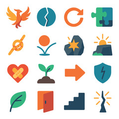 Colorful silhouette icon collection for recycling and ecology themes
