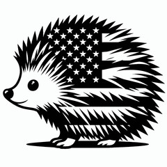 Hedgehog with american flag print on cross. 4th of July Independence Day Patriotic Usa Vector. image stars and stripes design religious symbol motif.