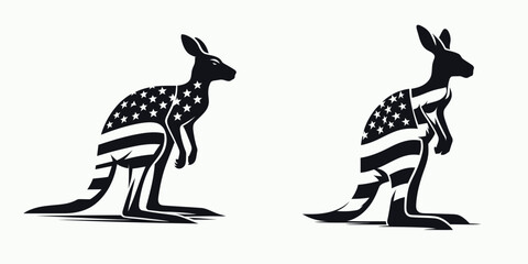 Kangaroo with american flag print on cross. 4th of July Independence Day Patriotic Usa Vector. Australian marsupial bearing stars and stripes design upon a religious icon.