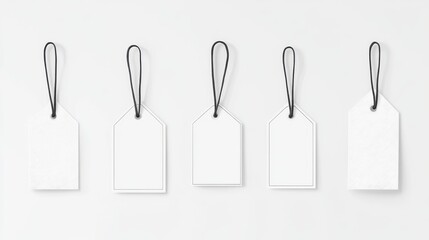 blank white paper label or cloth tag set isolated on white background. Price tag mockup template with copy space for brand, information. Shopping, sale concept, black friday sale.