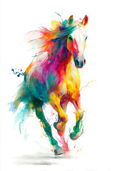 水彩で彩るカラフルな馬｜年賀状素材
