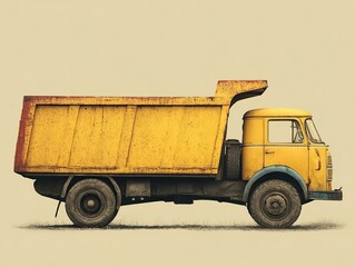Vintage yellow dump truck, a relic of industrial history, standing in a neutral setting.