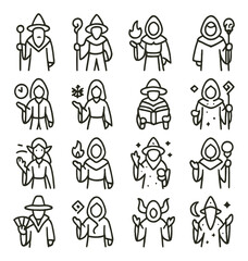 Naklejka premium Fantasy and magic linear icon collection. sorcery and wizardry themed designs