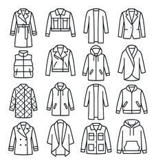 Clothing and fashion linear style icon collection. apparel and garment design set