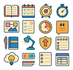 Productivity tools linear style icon collection. task management and organization set