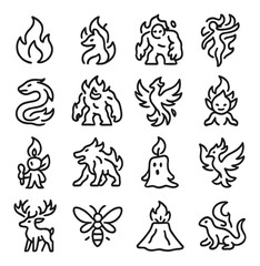 Fototapeta premium Mythical creature linear icon collection. fantasy, mystical and legendary symbols set