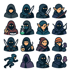 Fantasy and adventure icon collection in flat style. medieval characters and rpg symbols