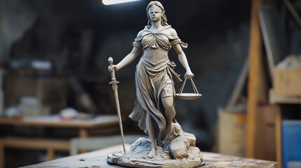statue reprÃ©sentant la justice avec glaive et balance de thÃ©mis