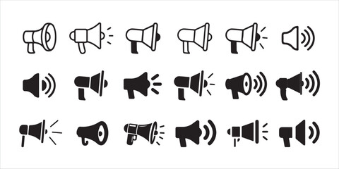 Emoji Megaphone Icons – Black Speaker Vectors with Expressions
