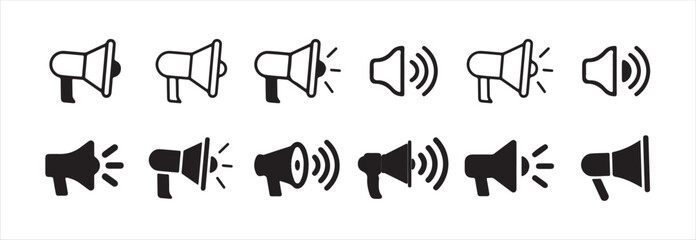 Grunge Megaphone Icons – Distressed Black Speaker Vector Set