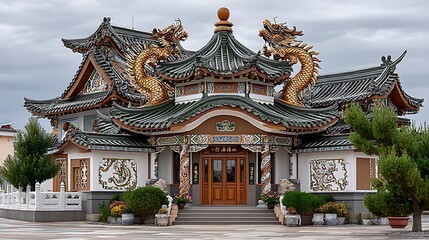 Obraz premium Impressive chinese temple with traditional design and intricate gold decorations high resolution image