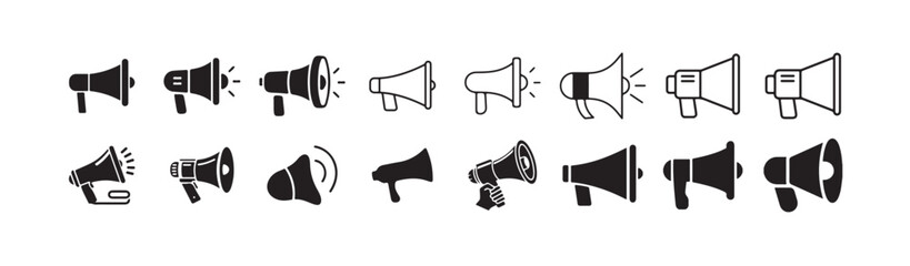 Loudspeaker Icons with Sound Waves – Vector Megaphones for Alerts, Voice, and Broadcast