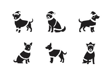 dog in santa outfit silhouette vector