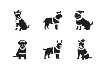 dog in santa outfit silhouette vector