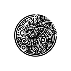 Obraz premium Tribal Phoenix Head Vector Illustration Black and White Circular Mythical Bird Design with Bold Lines and Ethnic Ornament Style