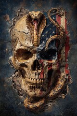 Skull with cobra snake and flag