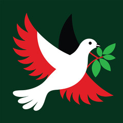 Fototapeta premium Flat Dove Carrying an Olive Branch in Red Black Green Vector Illustration