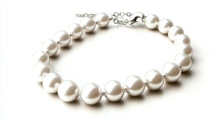 Obraz premium Single strand pearl necklace on a white background, elegant, jewelry, accessory, luxury, fashion, classic, pearl, white
