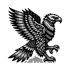 Fototapeta premium Tribal Eagle Vector Illustration Fierce Flying Bird in Black and White Tattoo Style with Ornamental Wing Patterns