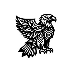 Obraz premium Tribal Eagle Vector Illustration Fierce Flying Bird in Black and White Tattoo Style with Ornamental Wing Patterns