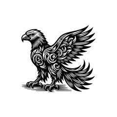 Obraz premium Tribal Eagle Vector Illustration Fierce Flying Bird in Black and White Tattoo Style with Ornamental Wing Patterns
