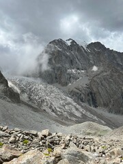 Incredible mountain vistas. Sheer cliffs and peaks of the mountain range. Peaks of mountains. Rock...