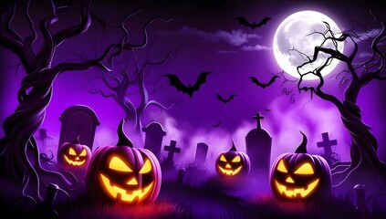 Spooky Purple Halloween Background with Eerie Elements