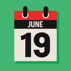 Minimal Flat Calendar with June 19 Highlighted in Red Black Green Vector Illustration