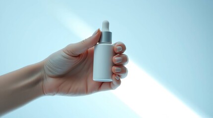 Manicured Hand Holding Serum Bottle in Layered Papier-Mâché Style