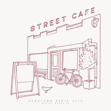 Retro vintage European caf&eacute; artwork for t-shirt, poster, screen print, Italian vintage street cafe vector art, Street cafe graphic print design for t-shirt, apparel, posters, background, and others