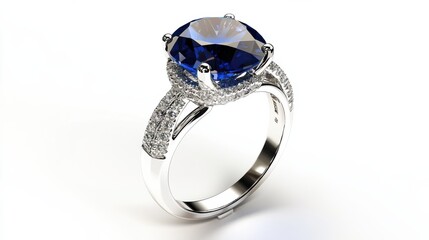 An exquisite ring showcasing a deep blue sapphire as its centerpiece, set with sparkling diamonds on a sleek white gold band. A perfect choice for luxury, fashion, and fine jewelry designs.