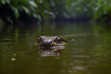 Obraz premium eyes of Anaconda above the water of a river