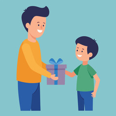 Son Giving Gift to Dad Father's Day Present Vector Illustration