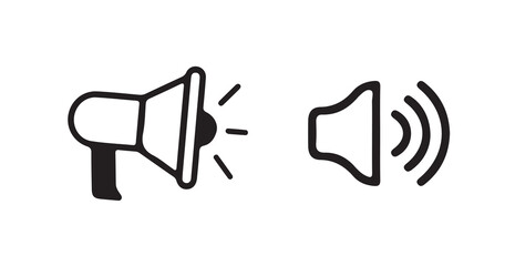 Outlined Megaphone and Loudspeaker Icon for Notification and Broadcast Use