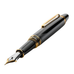 Elegant fountain pen with a sleek, polished design, the close-up shot reveals intricate details of its nib and luxurious metal accents, capturing the essence of classic writing.