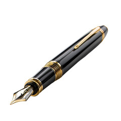 Naklejka premium An elegant close-up of a black luxury fountain pen with golden details. A sophisticated writing instrument, evoking a sense of classic elegance and timeless refinement.