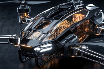 Fototapeta premium Futuristic black drone featuring advanced technology and innovative design for aerial transport and autonomous operation