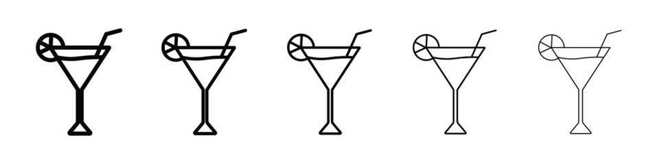 Cocktail icon Outline and flat style designs