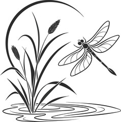 Black and white lily of the valley floral vector illustration with a delicate butterfly ornament