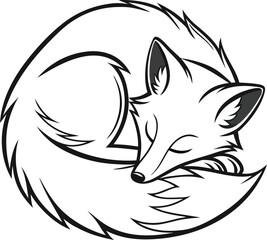 Tribal black vector illustration of a fox head silhouette with a subtle hint of a dragon-like symbol, ideal for an animal tattoo design