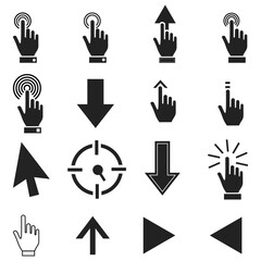 Computer mouse click cursor isolated on transparent. Cursors icons click set Cursor icons set. Cursor set in hand, arrow and mouse forms, mouse click cursor set, arrow and hand pointer