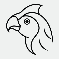 Line art of a bird head on the white background.