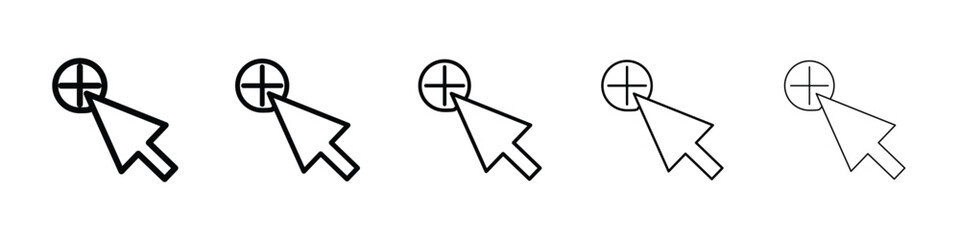 Cursor plus icon Outline and flat style designs