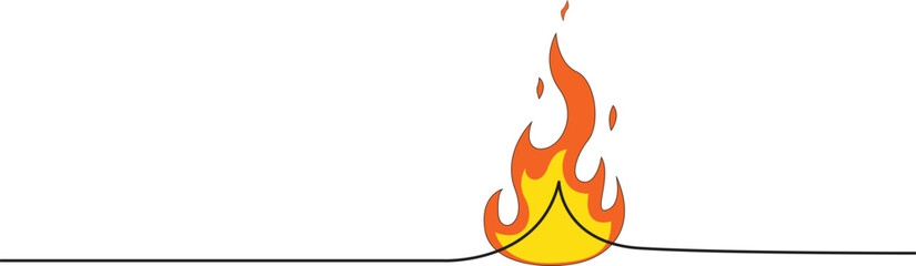 Continuous drawing of fire in one line. Fire flame one line art vector illustration. Editable Stroke.